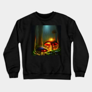 Magical Big Cottage Mushroom House with Lights in Forest with High Trees, Mushroom Aesthetic Crewneck Sweatshirt